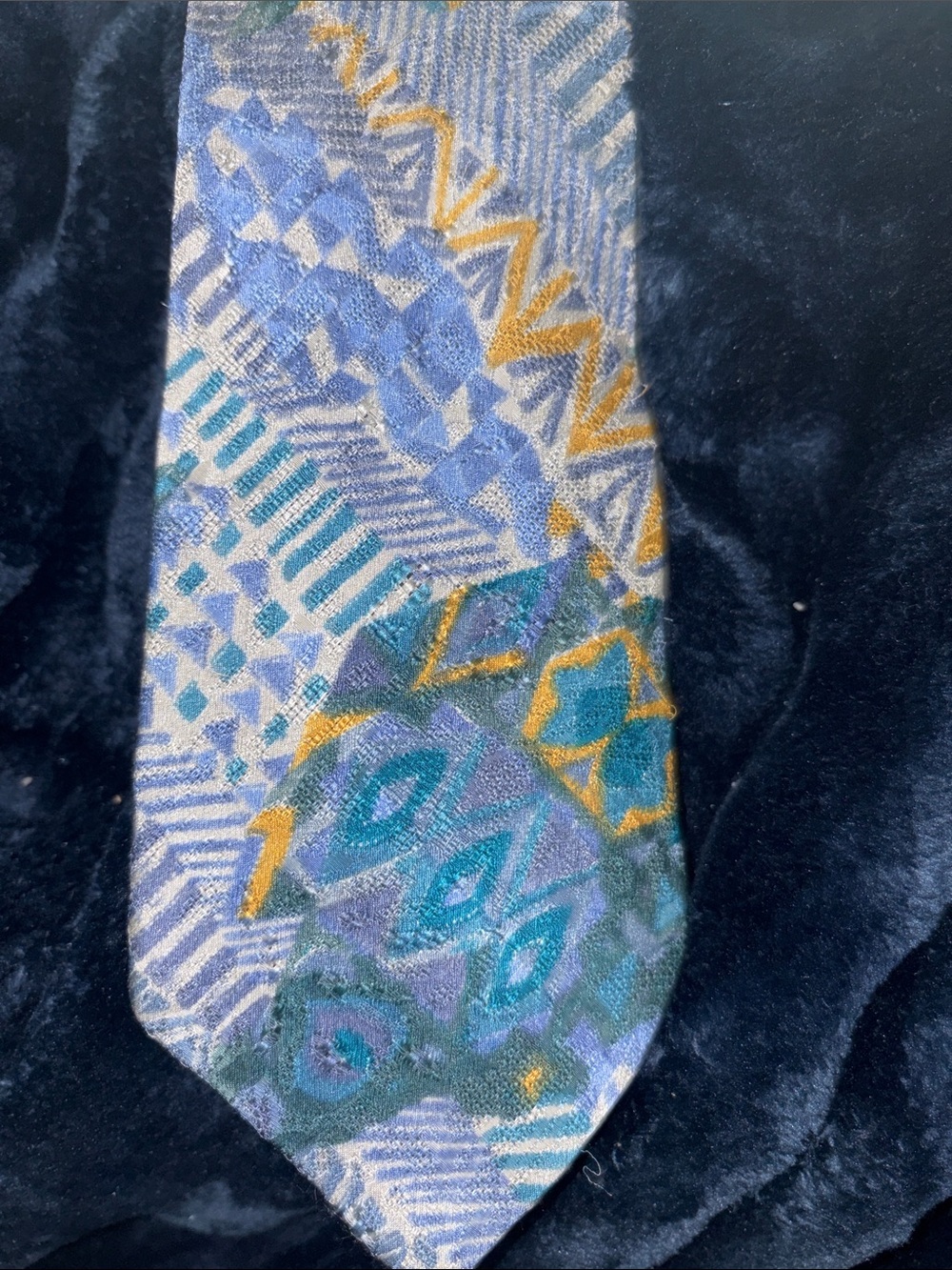 Liberty of London Teal, Blue & Gold Geometric Silk Tie